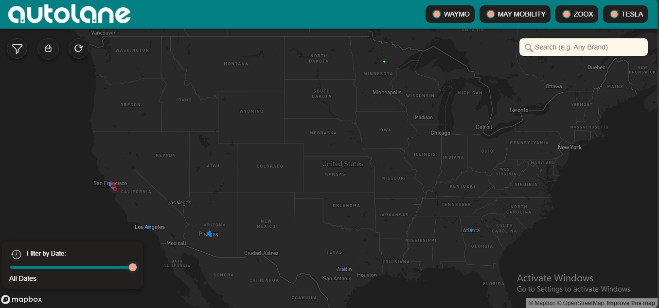 Autonomous Vehicle interactive GIS map with Mapbox